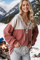 URBAN RIBBED CONTRAST HOODIE WITH BUTTON