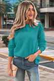 Horizontal Ribbed Exposed Seam Crew Neck