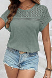 Mist Green Lace and Waffle Short Sleeve Top