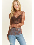 Mesh Long Sleeve Lace High Neck Top