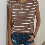 Sleeveless Striped Coffee Brown Tshirt