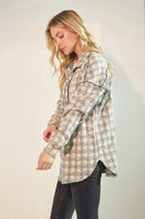 Puff Sleeve Plaid Button Down Shacket