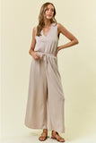 V Neck Brushed Modal Wide Culotte Leg Jumpsuit