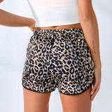 High Waist Leopard Print Drawstring Shorts