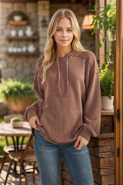 LONG SLEEVE BRUSHED URBAN RIB HOODIE TOP
