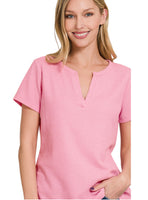 Melange Baby Waffle Vneck Short Sleeve Top