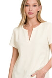 Melange Baby Waffle Vneck Short Sleeve Top