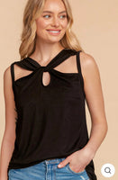 Black Twisted Neck Tank Top