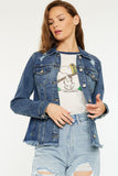 Stretch Fray Hem Trucker Denim Jacket