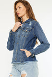 Stretch Fray Hem Trucker Denim Jacket
