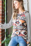 Long Sleeve Aztec Stripe Sleeve Hoodie