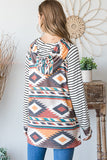 Long Sleeve Aztec Stripe Sleeve Hoodie