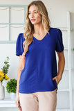 Plus Size V Neck Solid Hi Low Top