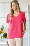 Plus Size V Neck Solid Hi Low Top