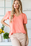 Plus Size V Neck Solid Hi Low Top