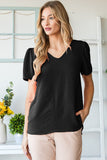 Plus Size V Neck Solid Hi Low Top