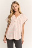 Short Sleeve Stripe Hooded Top