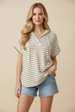 Short Sleeve Stripe Hooded Top