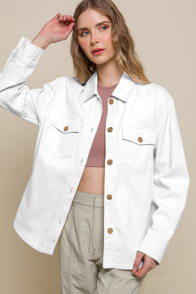 White Denim Button Front Jacket