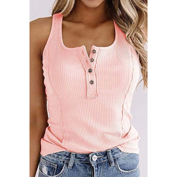 Ribbed Blush Button Front Tank Top