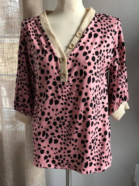 Pink Animal Print Button Top