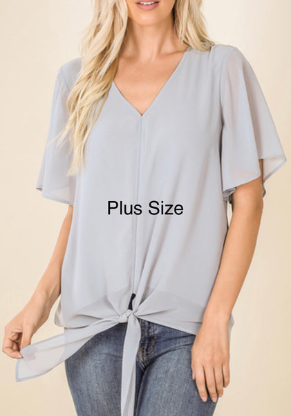 PLUS WOVEN DOUBLE LAYER CHIFFON FRONT TIE TOP