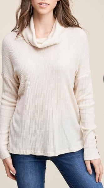 Staccato Dolman Cowlneck With Button Sleeve Detail Lightweight Sweater