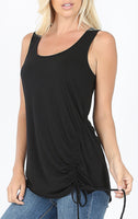 SLEEVELESS ROUND NECK SIDE RUCHED TANK TOP