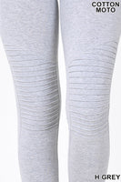 COTTON FULL LENGTH WIDE WAISTBAND MOTO LEGGINGS HEATHER GREY