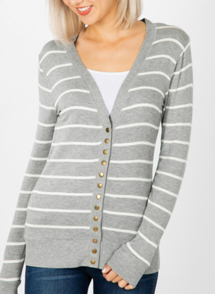 Plus Size Striped Snap Button Cardigan