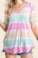 Multi Color Tie Dye Striped Knit Top