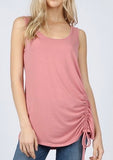 SLEEVELESS ROUND NECK SIDE RUCHED TANK TOP