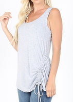 SLEEVELESS ROUND NECK SIDE RUCHED TANK TOP