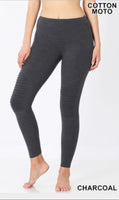 COTTON FULL LENGTH WIDE WAISTBAND MOTO LEGGINGS CHARCOAL