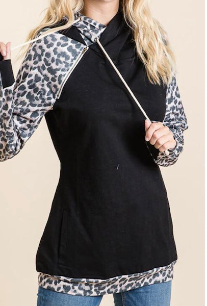 Leopard Accent Solid Hoodie