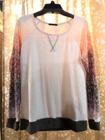 ROUND NECK OMBRE PRINTED SLEEVE LONG SLEEVE TOP