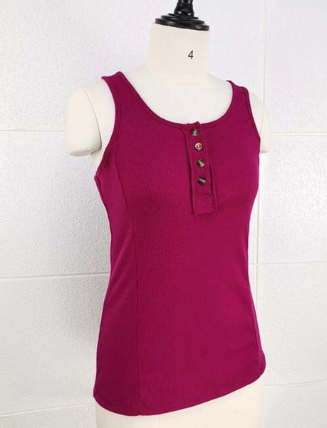 Ribbed Burgundy Button Front Tank Top