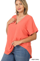 Plus Airflow Hi-Lo Hem Top Deep Coral