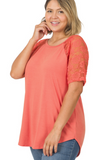 Plus Lace Detail Short Sleeve Round Neck Top