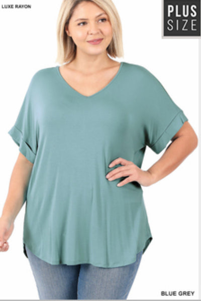 Plus Luxe Rayon Short Sleeve V neck Top