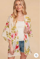 Plus Ivory Floral Chiffon Open Kimono