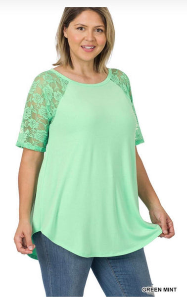 Plus Lace Detail Short Sleeve Round Neck Top