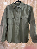 Mineral Washed Button Down Shacket Army Color