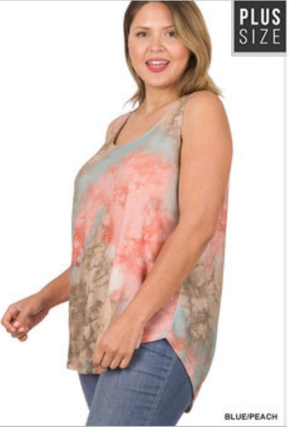 Plus Soft Terry Reverse Tie Dye Sleeveless Top